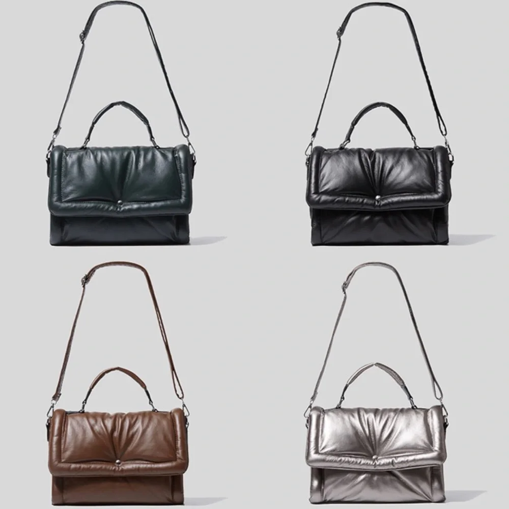 New Silver Gray Down Puff Shoulder Bag Handbag Tote bag Puffy Soft Carry On Bag - Picture 4 of 8